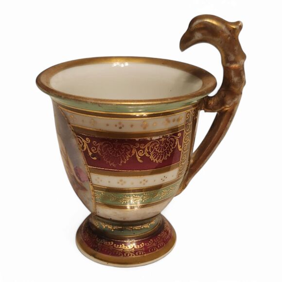 Antique Royal Vienna Cherub Angel Demitasse Cup – Gold Gilt, Burgundy & Green - Picture 3 of 12